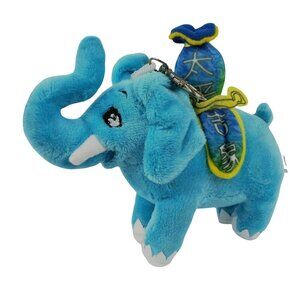 Blue Elephant 6 inch Plush Keychain With Embroidered Saddle Clip-On Accessory